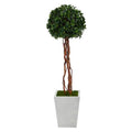 4'English Ivy Topiary Single Ball Artificial Tree in White Metal Planter UV Resistant (Indoor/Outdoor)