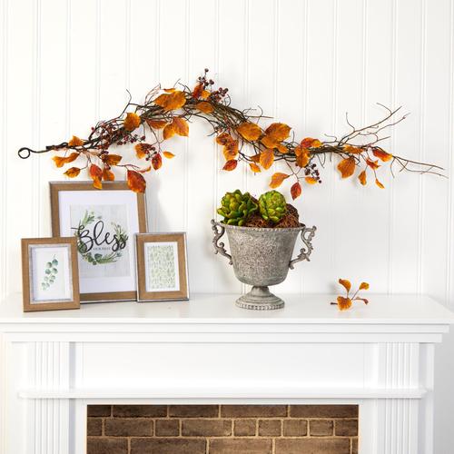 4'Fall Foliage, Berries  and Twig Artificial Garland