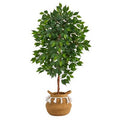4'Ficus Artificial Tree in Boho Chic Handmade Natural Cotton Woven Planter with Tassels