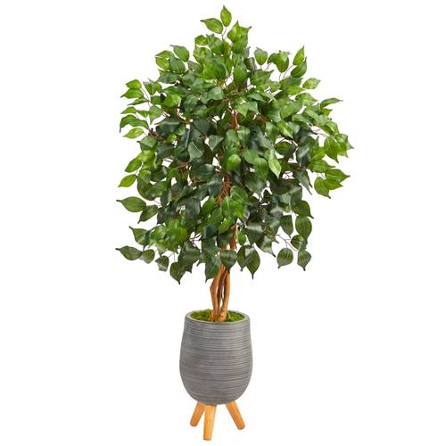 4'Ficus Artificial Tree in Gray Planter with Stand