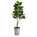 4'Fiddle Leaf Fig Artificial Tree in Metal Planter