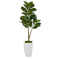 4'Fiddle Leaf Fig Artificial Tree in White Metal Planter