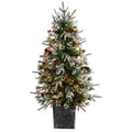 4' Frosted Artificial Christmas Tree Pre-Lit with 105 LED lights and Berries in Decorative Planter