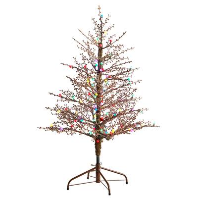 4'Frosted Berry Twig Artificial Christmas Tree with 100 Multicolored Gum Ball LED Lights and 240 Bendable Branches