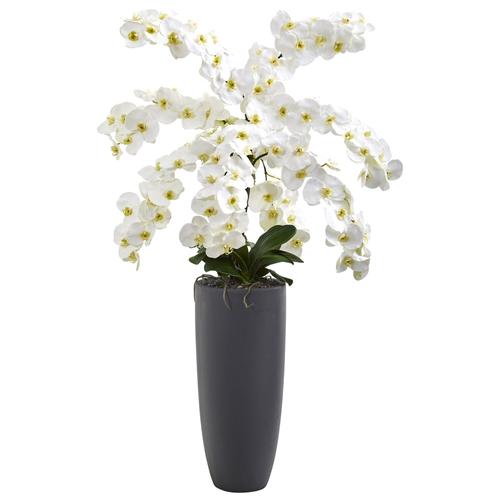 4'Phalaenopsis Orchid Artificial Arrangement in Gray Bullet Vase