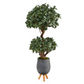 4'Sweet Bay Double Ball Topiary Artificial Tree in Gray Planter with Stand