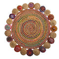 4'x 4'Hand Braided Colorful Chindi Jute Mandala Round Rug