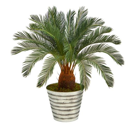 40" Cycas Artificial Tree in Decorative Tin Bucket