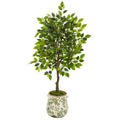 40" Mini Ficus Artificial Tree in Floral Planter