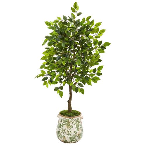 40" Mini Ficus Artificial Tree in Floral Planter