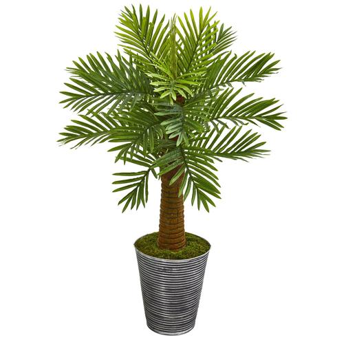 40" Robellini Palm Artificial Tree in Designer Tin Planter