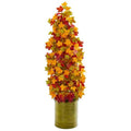 41" Autumn Maple Artificial Tree in Green Metal Planter