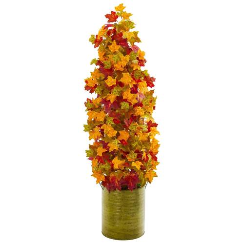 41" Autumn Maple Artificial Tree in Green Metal Planter
