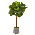 41" Fiddle Leaf Artificial Tree in Stoneware Planter with Gold Trimming (Real Touch)