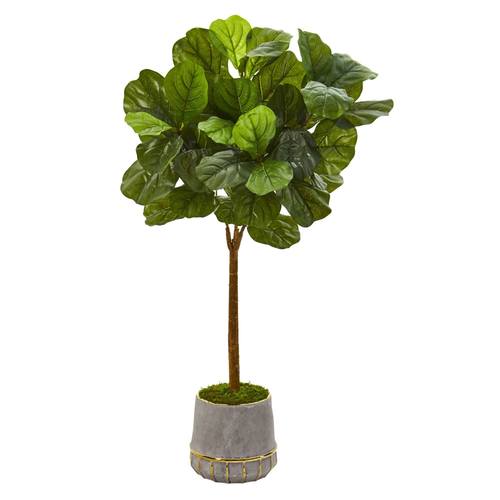 41" Fiddle Leaf Artificial Tree in Stoneware Planter with Gold Trimming (Real Touch)