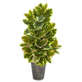 42" Rubber Leaf Artificial Plant in Tin Planter with Black Pattern (Real Touch)