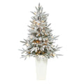44" Flocked Manchester Spruce Artificial Christmas Tree with 50 Lights and 133 Bendable Branches in White Planter