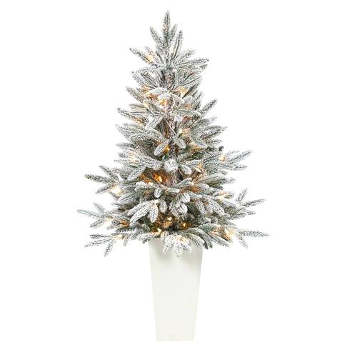 44" Flocked Manchester Spruce Artificial Christmas Tree with 50 Lights and 133 Bendable Branches in White Planter