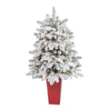 44" Flocked North Carolina Fir Artificial Christmas Tree with 150 Warm White Lights and 545 Bendable Branches in Planter