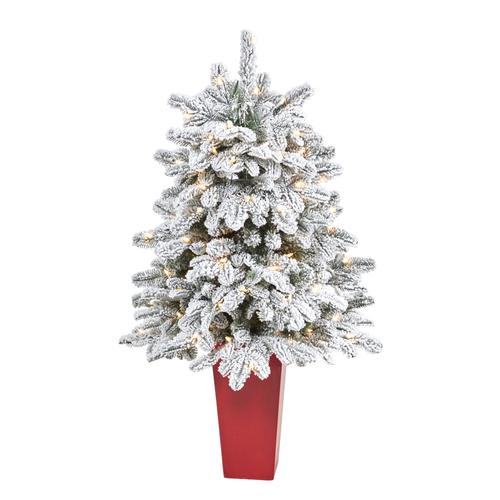 44" Flocked North Carolina Fir Artificial Christmas Tree with 150 Warm White Lights and 545 Bendable Branches in Planter