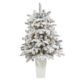 44" Flocked North Carolina Fir Artificial Christmas Tree with 150 Warm White Lights and 545 Bendable Branches in Planter