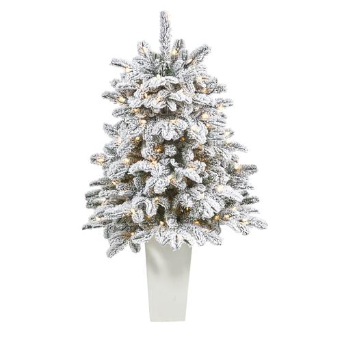 44" Flocked North Carolina Fir Artificial Christmas Tree with 150 Warm White Lights and 545 Bendable Branches in Planter