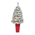 44" Flocked Rock Springs Spruce Artificial Christmas Tree with 50 Clear LED Lights in Red Tower Planter