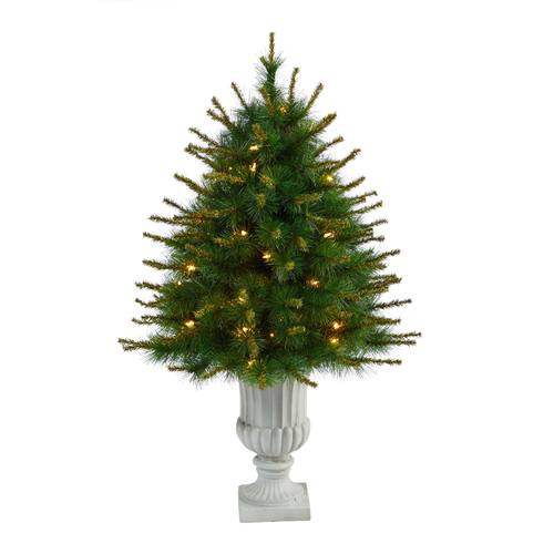 44" New England Pine Artificial Christmas Tree with 50 Clear Lights and 117 Bendable Branches in Decorative Urn