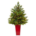 44" North Carolina Fir Artificial Christmas Tree with 150 Clear Lights and 563 Bendable Branches in Red Tower Planter
