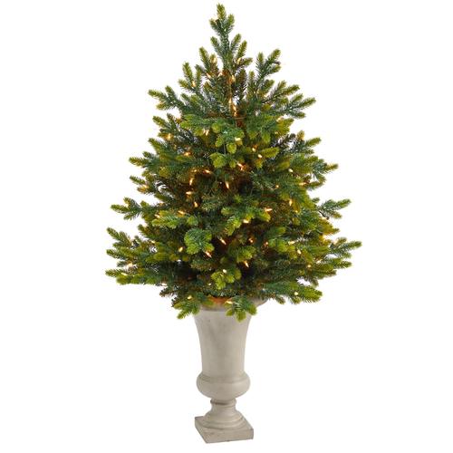 44" North Carolina Fir Artificial Christmas Tree with 150 Clear Lights and 563 Bendable Branches in Sand Colored Urn