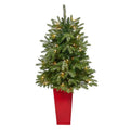 44" Snowed Grand Teton Fir Artificial Christmas Tree with 50 Clear Lights and 111 Bendable Branches in Red Planter