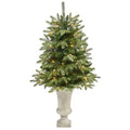 44" Snowed Grand Teton Fir Artificial Christmas Tree with 50 Clear Lights and 111 Bendable Branches in Sand Colored Urn