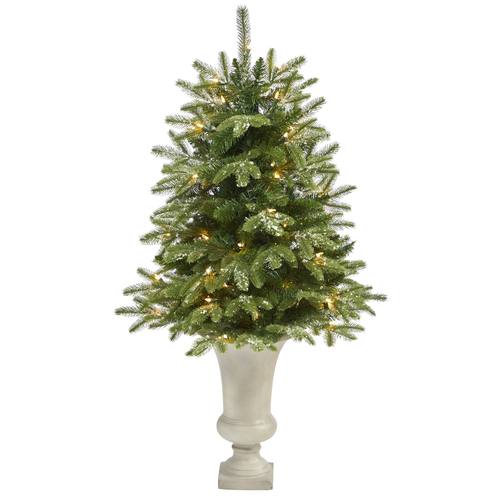 44" Snowed Grand Teton Fir Artificial Christmas Tree with 50 Clear Lights and 111 Bendable Branches in Sand Colored Urn
