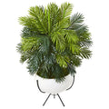 45" Areca Palm Artificial Plant in White Planter with Metal Stand