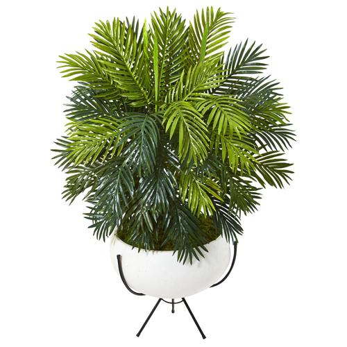 45" Areca Palm Artificial Plant in White Planter with Metal Stand