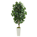 4.5'Ficus Artificial Tree in White Planter