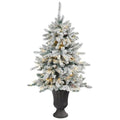 4.5'Flocked Livingston Fir Artificial Christmas Tree with Pine Cones and 150 Clear Warm LED Lights in Charcoal Urn