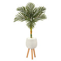 4.5'Golden Cane Artificial Palm Tree in White Planter with Stand