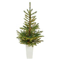 4.5'Layered Washington Spruce Artificial Christmas Tree with 100 Clear LED Lights and 189 Bendable Branches in White Planter
