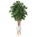 4.5'Sakaki Artificial Tree in White Planter with Stand