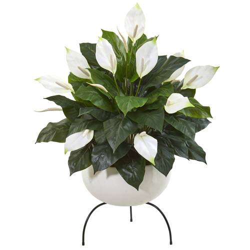 45" Spathiphyllum Artificial Plant in White Planter with Metal Stand