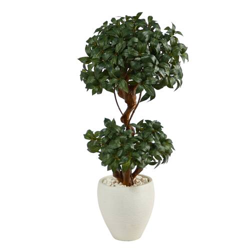 45" Sweet Bay Double Ball Topiary Artificial Tree in White Planter