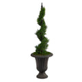 46" Cypress Spiral Topiary Artificial Tree in Charcoal Urn