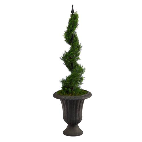 46" Cypress Spiral Topiary Artificial Tree in Charcoal Urn