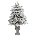 46" Flocked North Carolina Fir Artificial Christmas Tree with 150 Warm White Lights and 545 Bendable Branches in Decorative Urn