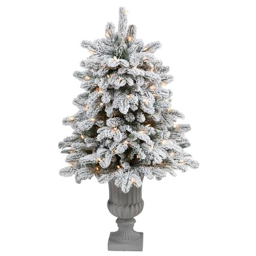 46" Flocked North Carolina Fir Artificial Christmas Tree with 150 Warm White Lights and 545 Bendable Branches in Decorative Urn