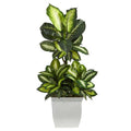 46" Golden Dieffenbachia Artificial Plant in White Metal Planter