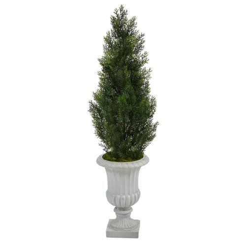 46" Mini Cedar Artificial Pine Tree in Decorative Urn UV Resistant (Indoor/Outdoor)