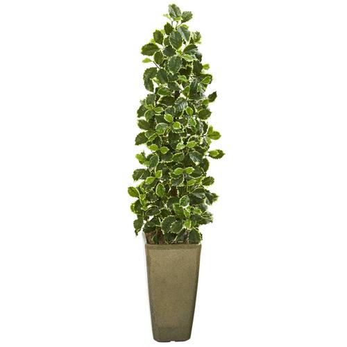 47" Variegated Holly Leaf Artificial Tree in Green Planter (Real Touch)