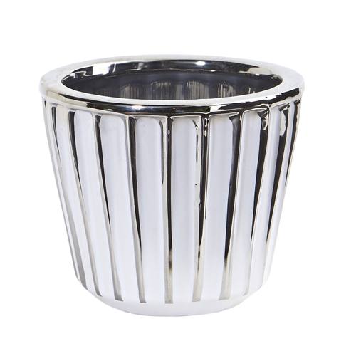 4.75" Ceramic White Vase with Silver Burnishing